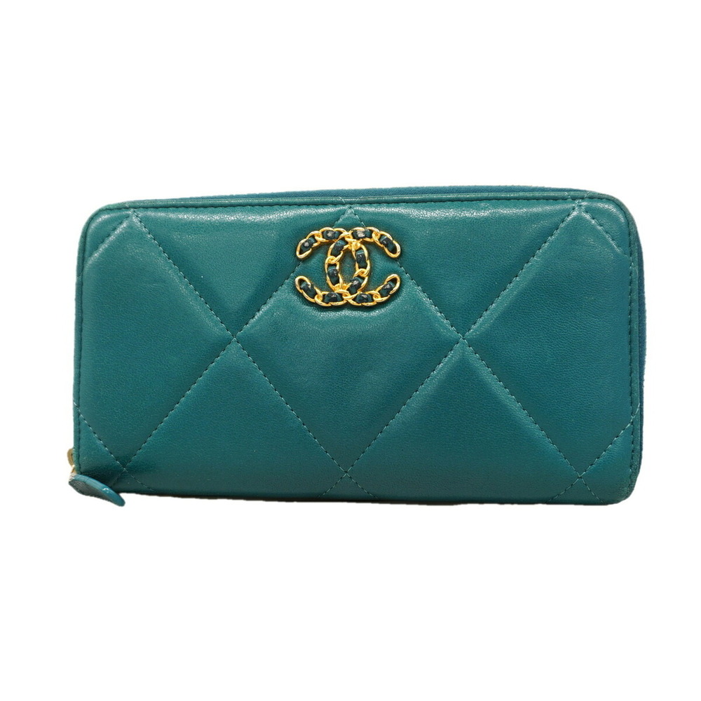 Chanel Long Wallet, 19, Lambskin, Green, Women's, P3521131